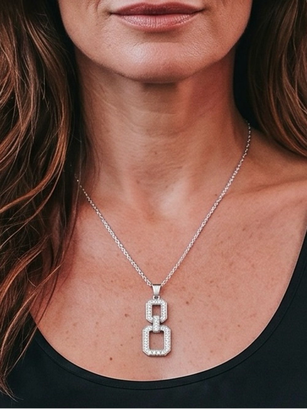 🩶Silver-Tone Rhodium-Plated Interlocking Pave’ Rectangles Pendant Necklace/NIP🩶